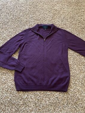 Faconnable Men's 1/4 Zip Sweater Size M Purple 100% Wool Mock Neck Pullover